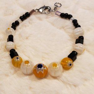 Yellow Sunflower Beaded Handmade Bracelet Steel Clasp 7 inches long